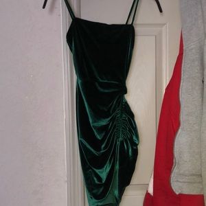 Satin / Velvet Dark green mini dress XS